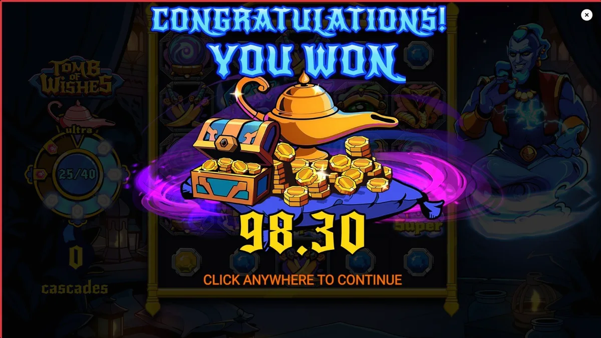 Tomb of Wishes slot machine interface with golden Arabian theme